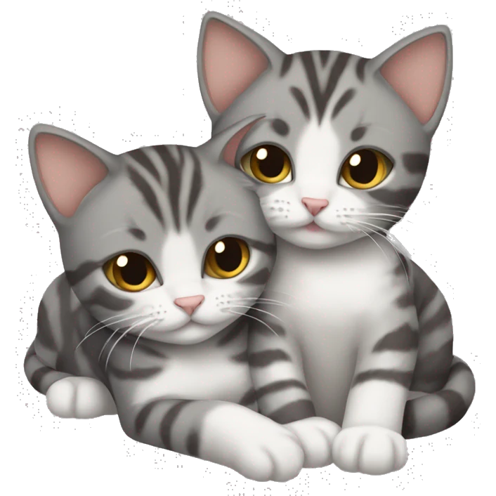 Two cats cuddling grey and brown tabby emoji