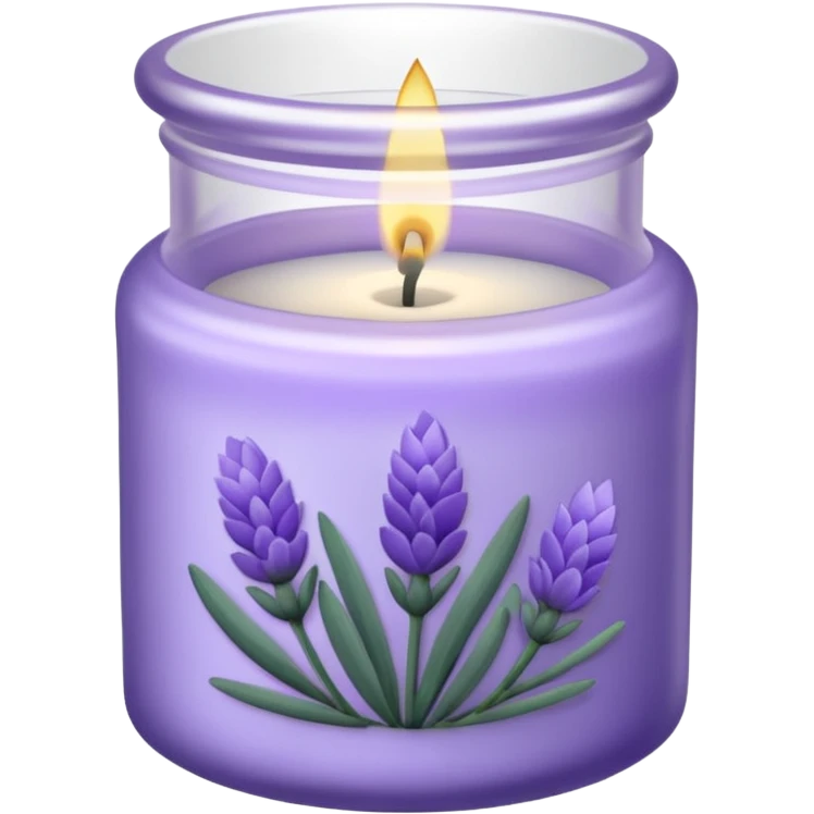 Lavender candle – purple wax in frosted glass jar with lavender flower inside emoji