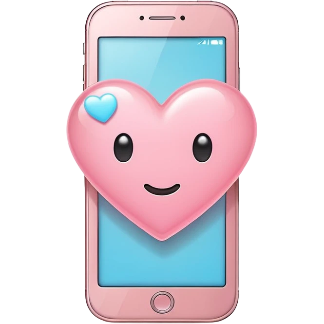 Aesthetic light pink smartphone with glowing heart notification bubble, kawaii emoji style, minimalist vector icon, soft shadow, clean white background, cute obsession-themed design emoji