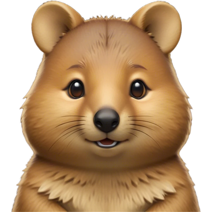 Cinematic Noble Quokka Portrait Emoji, Poised and regal, with a compact, endearing build and a smooth, well-groomed brown fur that glows with a hint of golden warmth, deep-set soulful eyes radiating kindness, Simplified yet sharp and sophisticated features, highly detailed, glowing with a soft, dignified glow, high shine, intelligent and joyful, stylized with an air of marsupial charm, focused and attentive, soft glowing outline, capturing the essence of a watchful and confident quokka, so majestic it feels as though it could bounce out of the screen with effortless authority! emoji