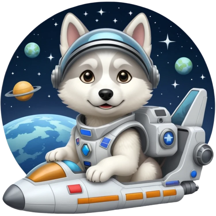 furry white coat husky in full battle gear posing cutely on a space cruiser emoji