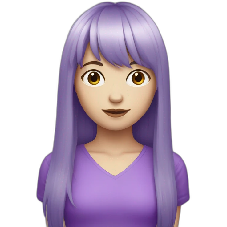Purple long hair girl with bangs and white skin emoji