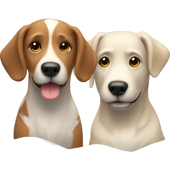 two winter dogs staring at eachother with hearts above their heads emoji