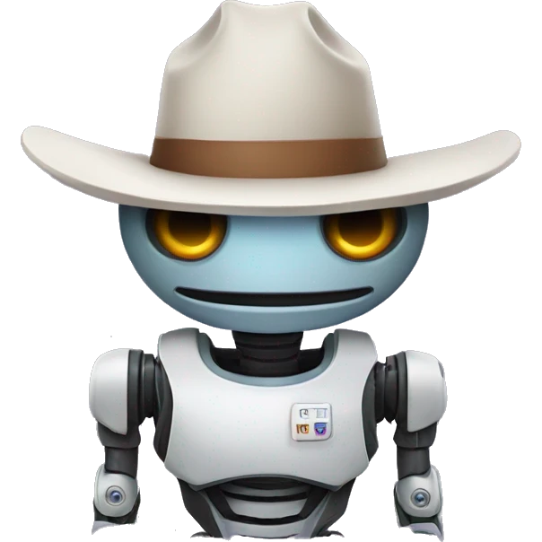 robot with a cowboy hat with next.web on its shirt emoji