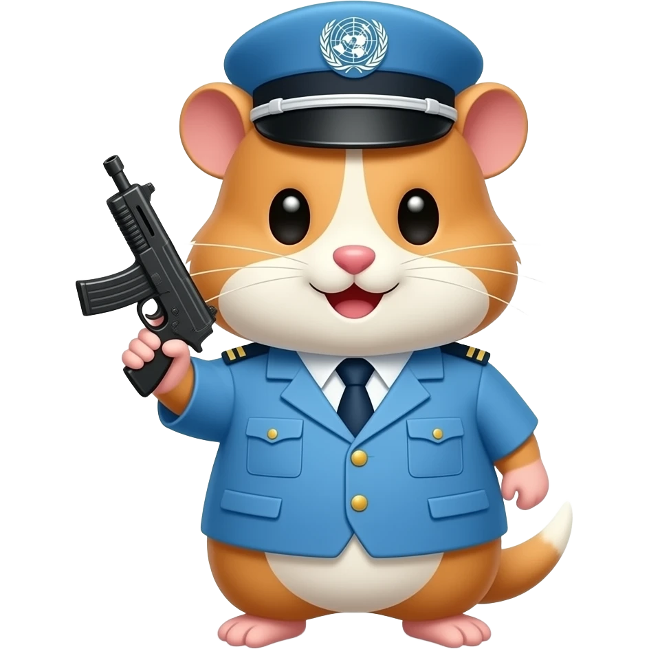 cute hamster wearing a united nation uniform holding a gun emoji