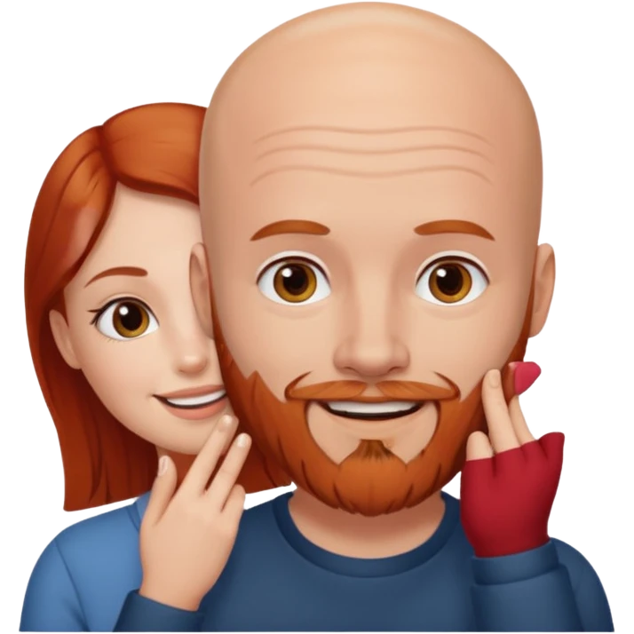 White Bald man with red beard touching face white girl brown hair  emoji
