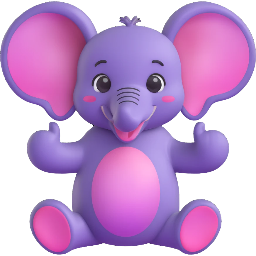 Create a cute 3D emoji-style elephant in the same style and pose as the referenced purple rabbit, with a similar color palette and shading. emoji