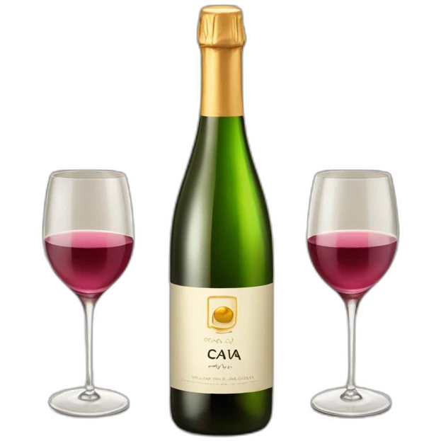 one bottle with cava logo and two glasses of wine emoji