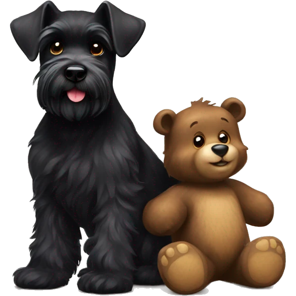 Black schnauzer playing with a ready bear  emoji
