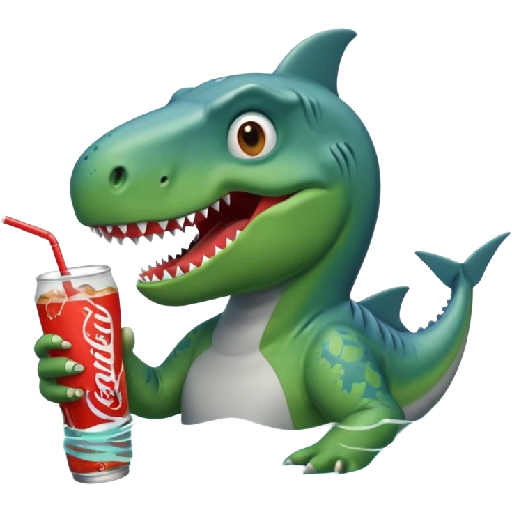 Dinosaur swimming with shark drinking soda emoji