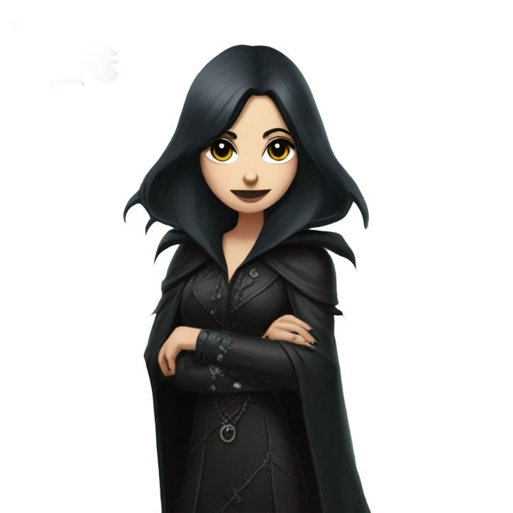 the morrigan goth woman version vines style furr robe stylish boots, perfect eyes, raven on hand, green vines decor on ground emoji