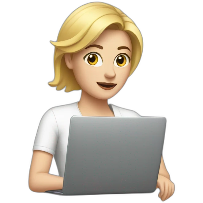 White woman on arms looking at a laptop emoji