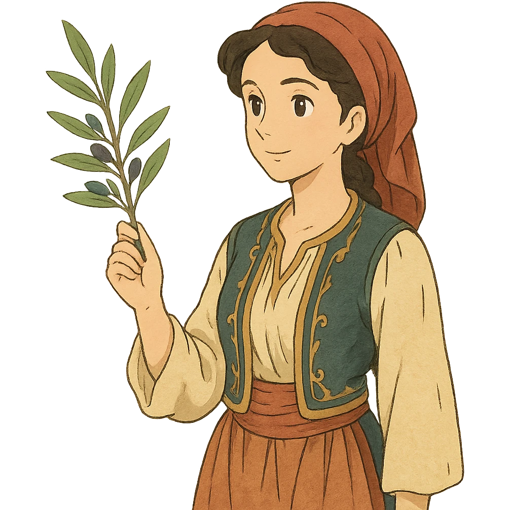 Greek woman in traditional dress holding olive branch emoji
