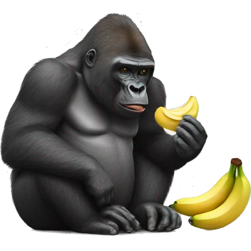 Gorilla eating a banana with a monkey emoji