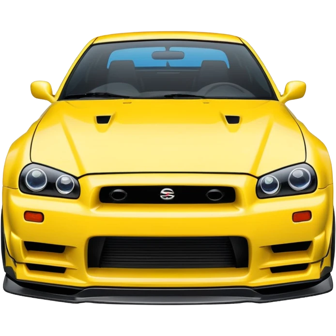 Nissan Skyline GTR R34, simplified, bold lines, vibrant colors, emoji style, suitable for Discord icon emoji