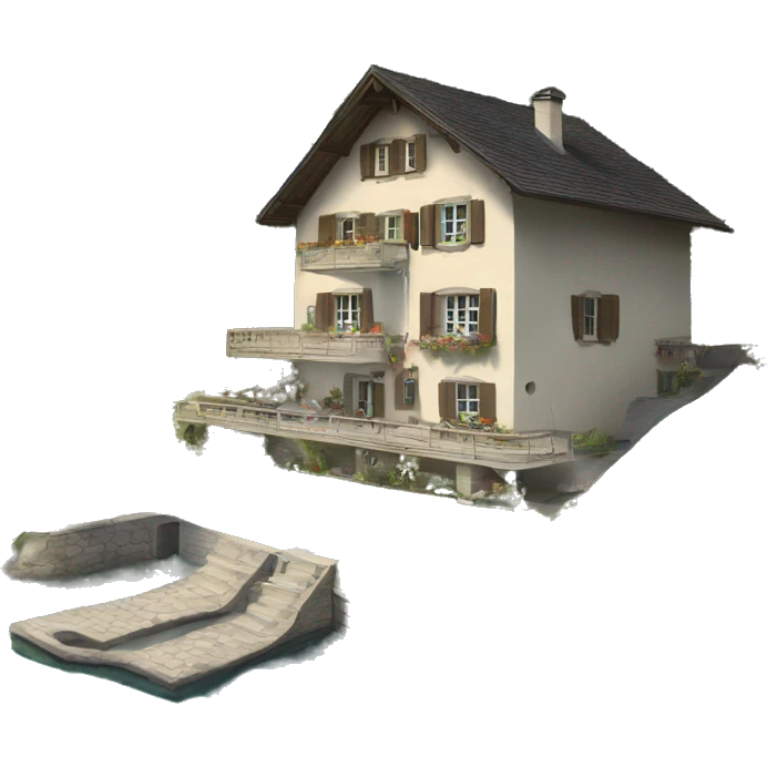 estate on the shore of a Swiss lake in the mountains emoji