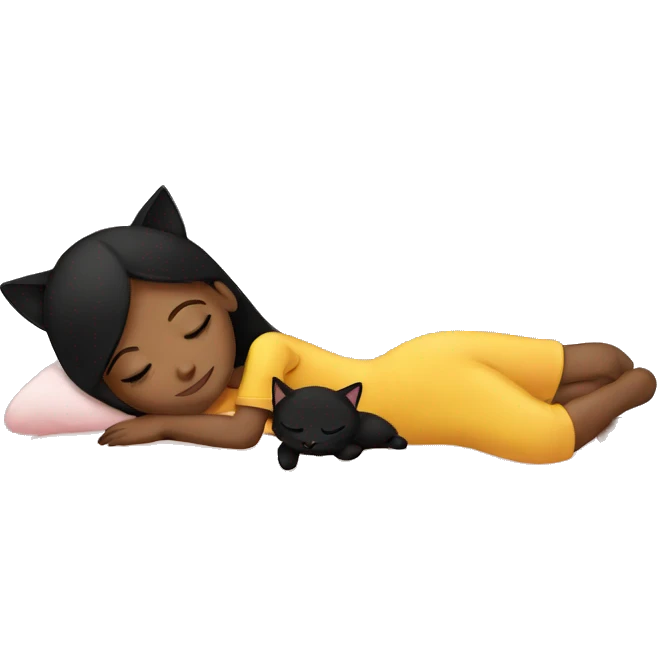sleeping girl with her black cat emoji
