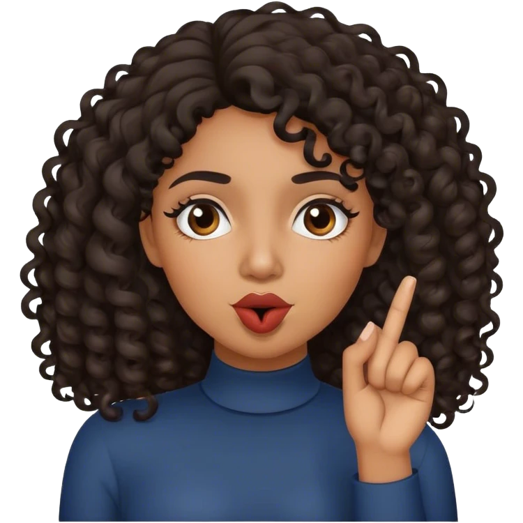 emoji of a curly dark haired latino woman with her index finger over her mouth making the 'shush' motion emoji