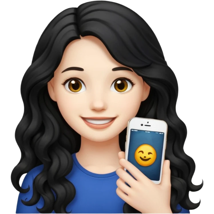 Pale Girl with wave long black hair iphone emoji emoji