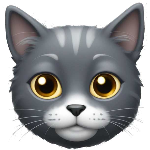 Fluffy dark grey cat with white spot on chest and white spot under chin and a grey nose  emoji