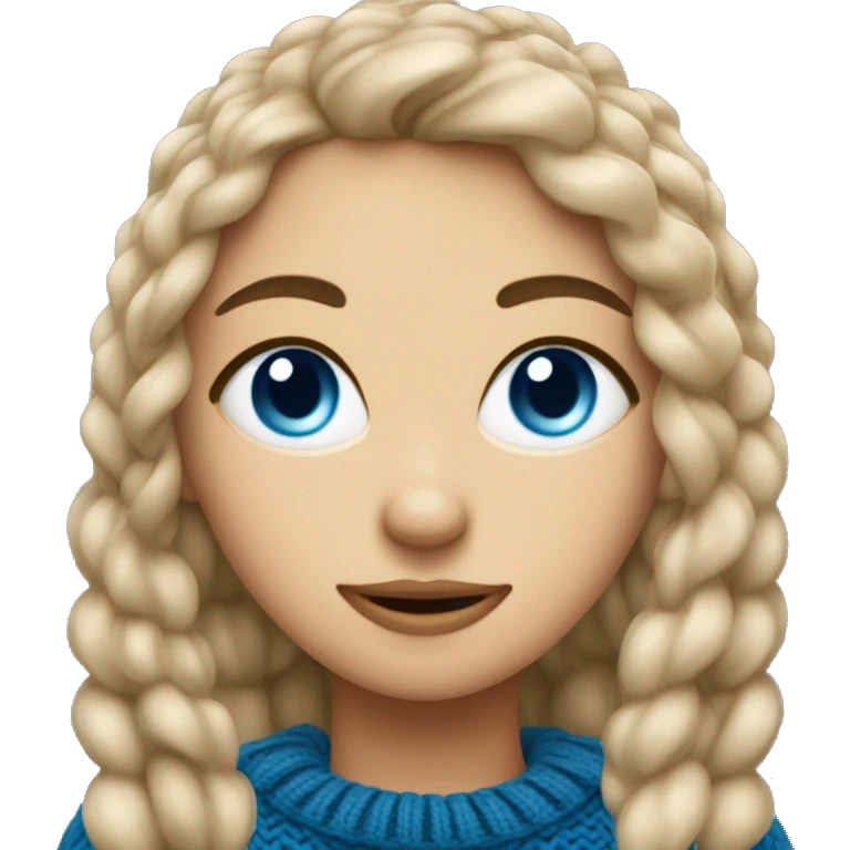 A dark blonde girl wirh blue eyes weari g a knitted sweater emoji