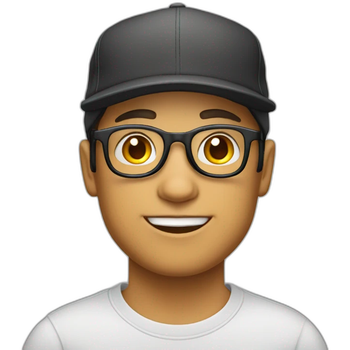 Joven con gorra blanca y gafas emoji