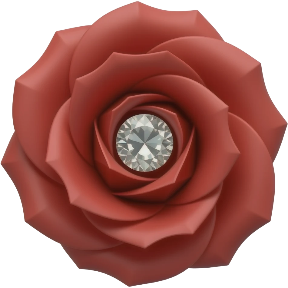 Realistic mirco-detailed, stunning very large deep red Origami rose which has a hyperrealistic large round 3karot diamond in the center of the flower, isolated 3D render, 4k hd professional printing quailty, 600 dpi. 3000x3000 pixels. No emoji icons no emoji faces emoji
