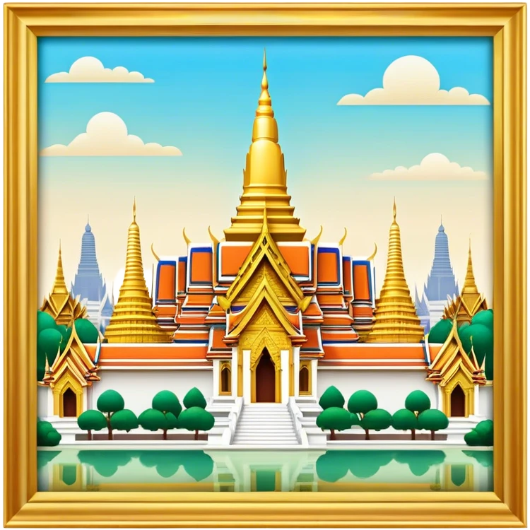 Cinematic Realistic Grand Palace Bangkok Landmark Emoji, showcasing the opulent golden spires, intricate Thai architecture, and the Emerald Buddha Temple set within a vibrant, manicured courtyard. emoji