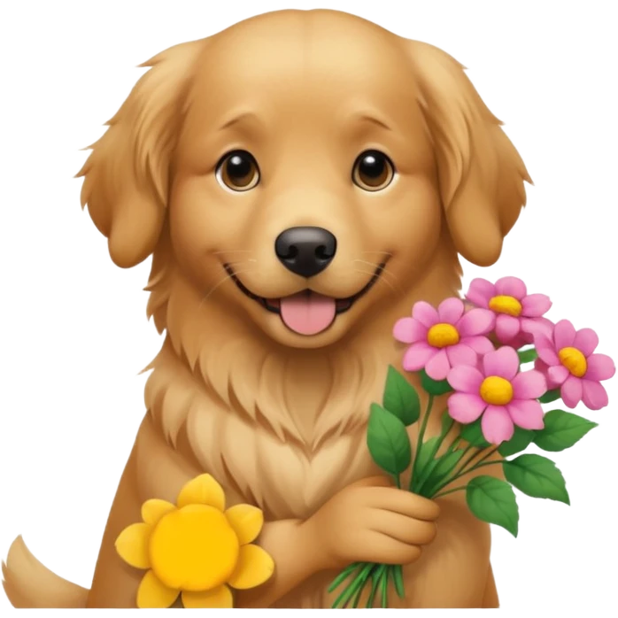dog holding flowers emoji