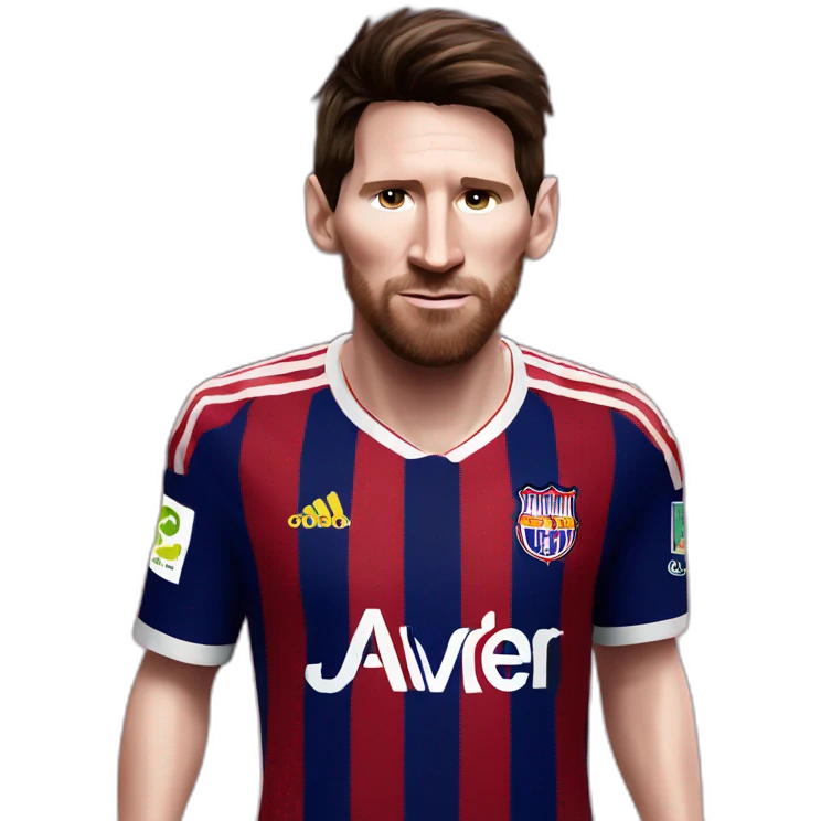 Messi wearing Liverpool jersey with bayern's short emoji