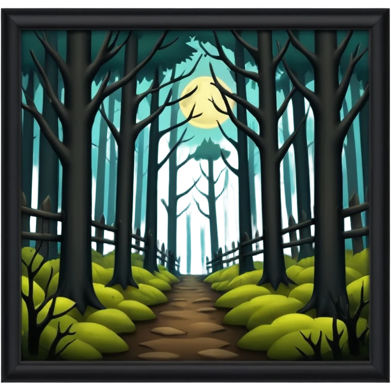 a dark, scary forest outside the fence emoji