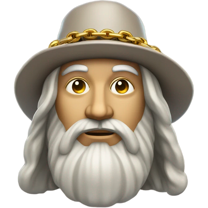 Leonardo da vinci with gold Bitcoin chain with hat emoji