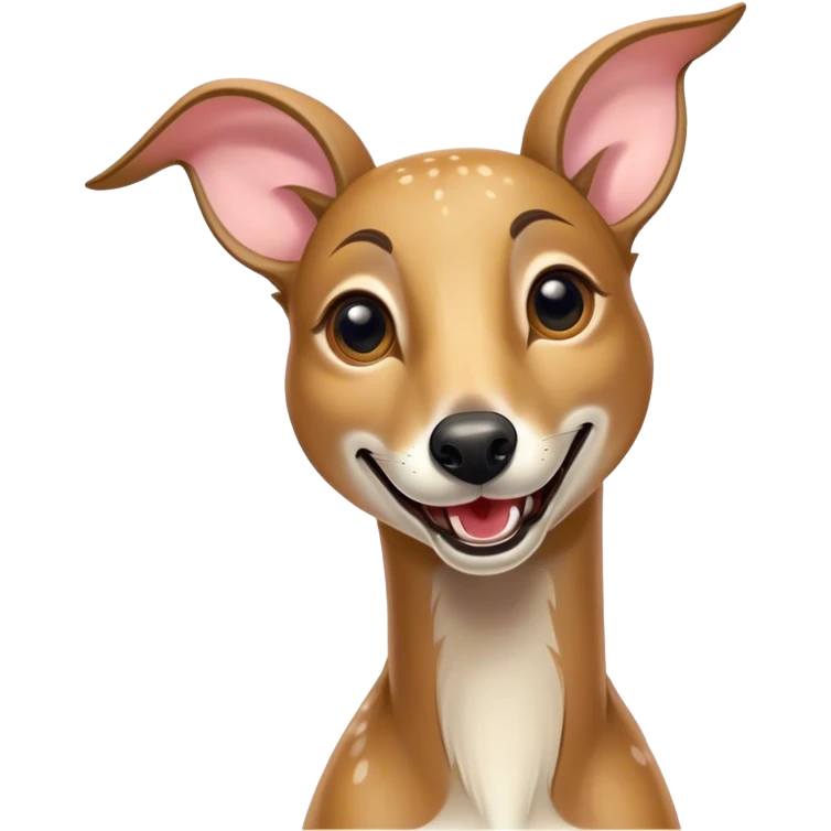 Cinematic Comical Fawn Greyhound Portrait Emoji, Head tilted dramatically with an exaggeratedly amused expression, featuring a striking fawn Fur with subtle elegance, wide, expressive eyes filled with playful disbelief, Simplified yet hilariously expressive features, highly detailed, glowing with a slightly sassy glow, high shine, dramatic yet playful, stylized with an air of cheeky charm, bright and endearing, soft glowing outline, capturing the essence of a spirited and over-the-top racer, so meme-worthy it feels like it could side-eye its way into internet fame instantly! emoji
