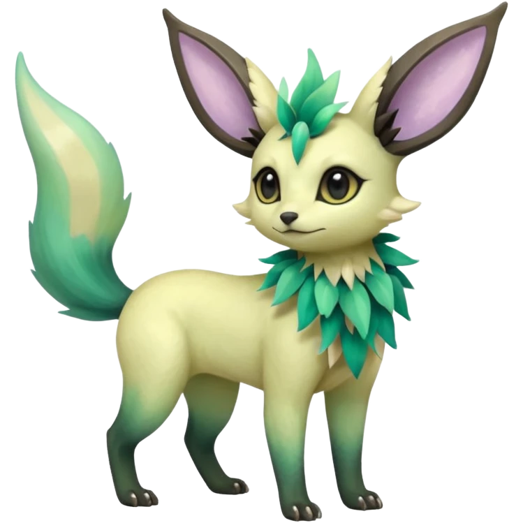 Multicolored sparkly light pale pastel whitish pretty cool elegant realistic planty exotic Trico-Bolthund-Electrike-Umbreon-Leafeon-hybrid, full body emoji