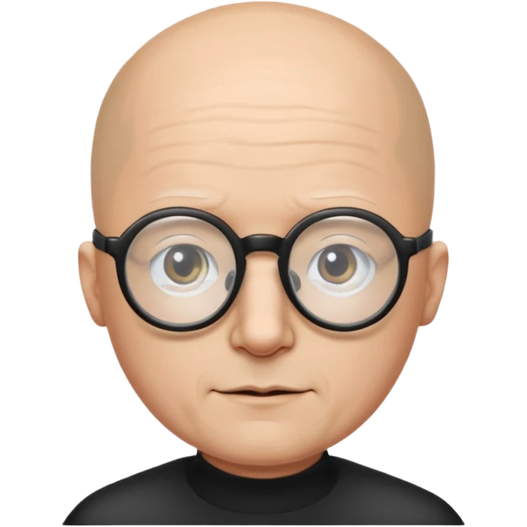 a guy who looks like kirby with a very round head, white skin and glasses almost bald, with like black glasses emoji