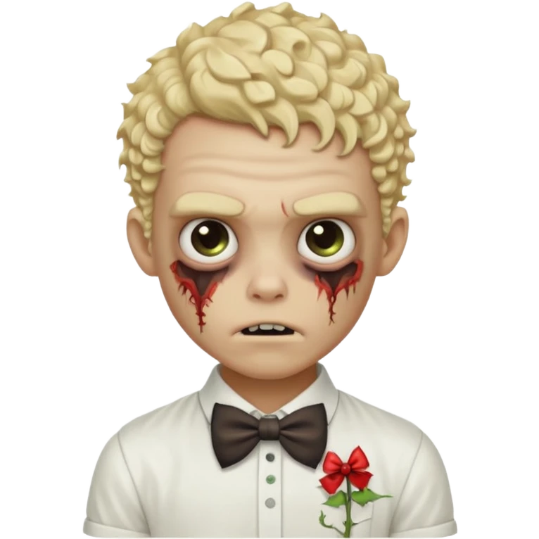 Blonde zombie boy with a white shirt with a bow in his curly hair emoji