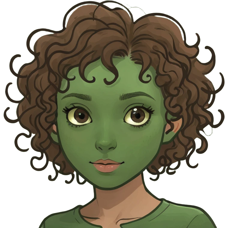 Girl with brown curly hair and brown eyes emoji