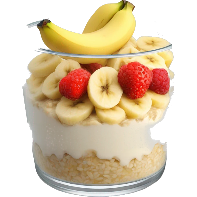 overnight oats with stawbs and bananas on top emoji