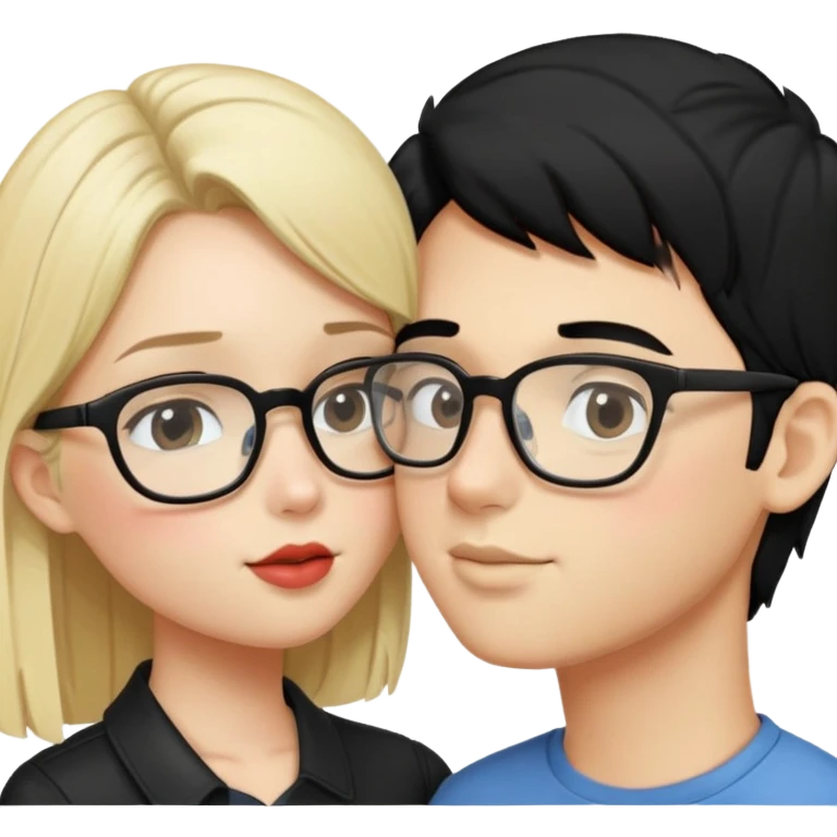 A blonde girl kissing a boy with glasses and black hair emoji