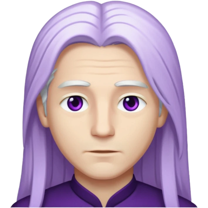 Beyaz uzun ve düz saçları olan,mor göz rengi olan, bembeyaz tenli bir erkek,genç,gözleri hafif çekik ve saçları da teni de bembeyaz olacak,genç olacak,kırışıklığı olmayacak,gözleri çekik ve mor renk olacak emoji