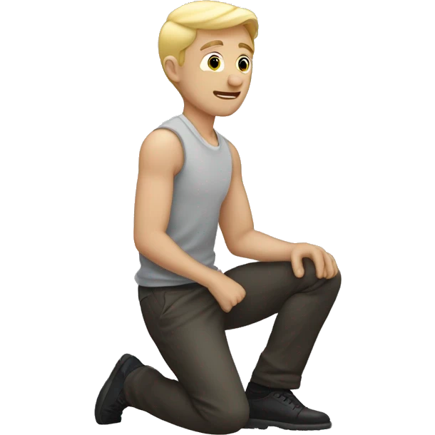 only one white man with blonde hair proposing  his hand and by kneeling down with a ring emoji