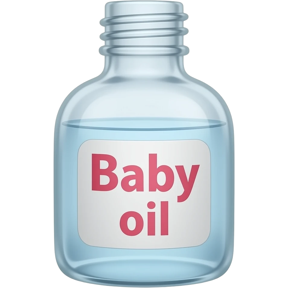 A bottle hole with clear glue labeledBaby oil emoji