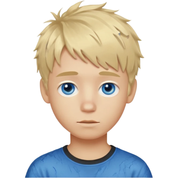 A blonde boy with blue eyes and a messy textured fringe hairstyle with no side part emoji