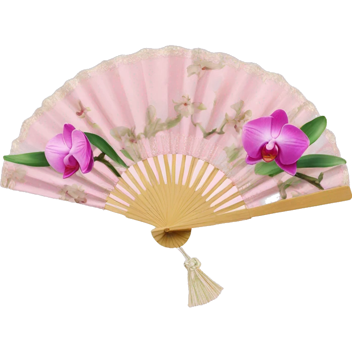 Pink venus hand fan with orchids emoji