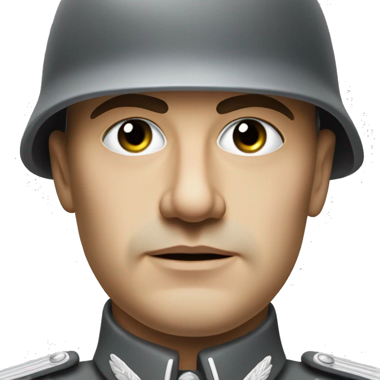 serious german soldier the middle of the XX century photorealistic gray uniform detailed face with wrinkles, closed mouth, small eyes  emoji