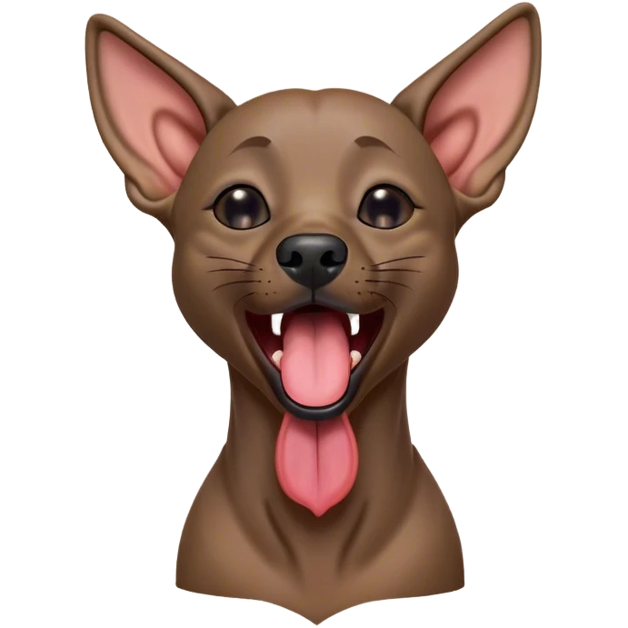 Cinematic Cute Yawning Xoloitzcuintle dog Portrait Emoji, Head tilted slightly with a dramatic, wide-open yawn, showcasing smooth, hairless ebony skin with gently relaxed wrinkles and floppy ears slightly drooping, round dark eyes barely open in drowsy contentment, Simplified yet irresistibly adorable features, highly detailed, glowing with a soft, cozy glow, high shine, relaxed yet expressive, stylized with a touch of whimsy, bright and endearing, soft glowing outline, capturing the essence of a sleepy yet affectionate guardian, so drowsy it feels like it could stretch out of the screen and curl up for a nap! emoji