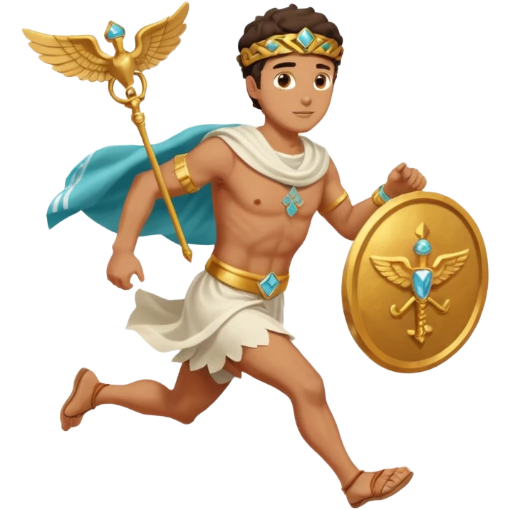 a guy (hermes) running with his caduceus and a petasos on his head in a greek tunic emoji