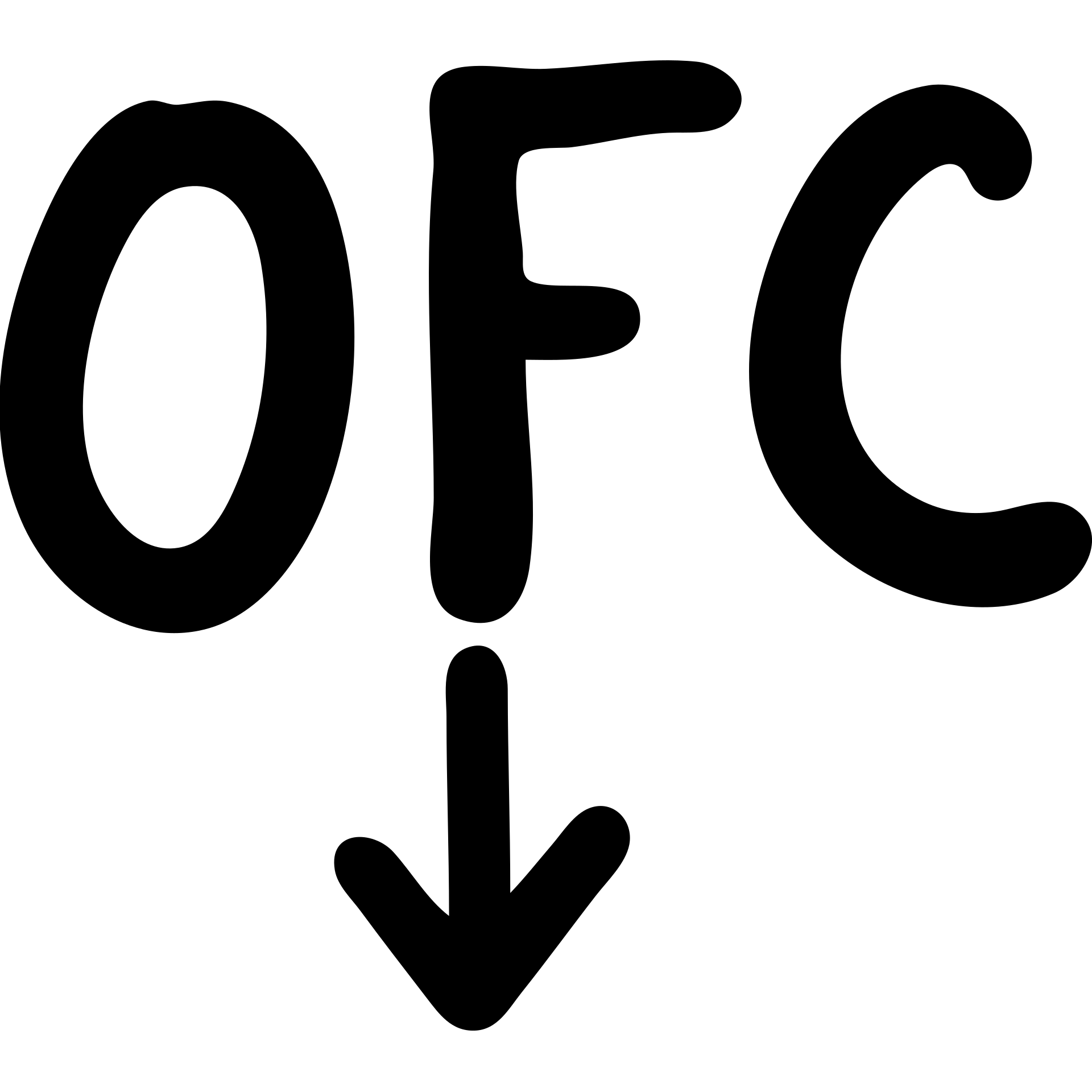 Letters OFC with a downward arrow underneath emoji