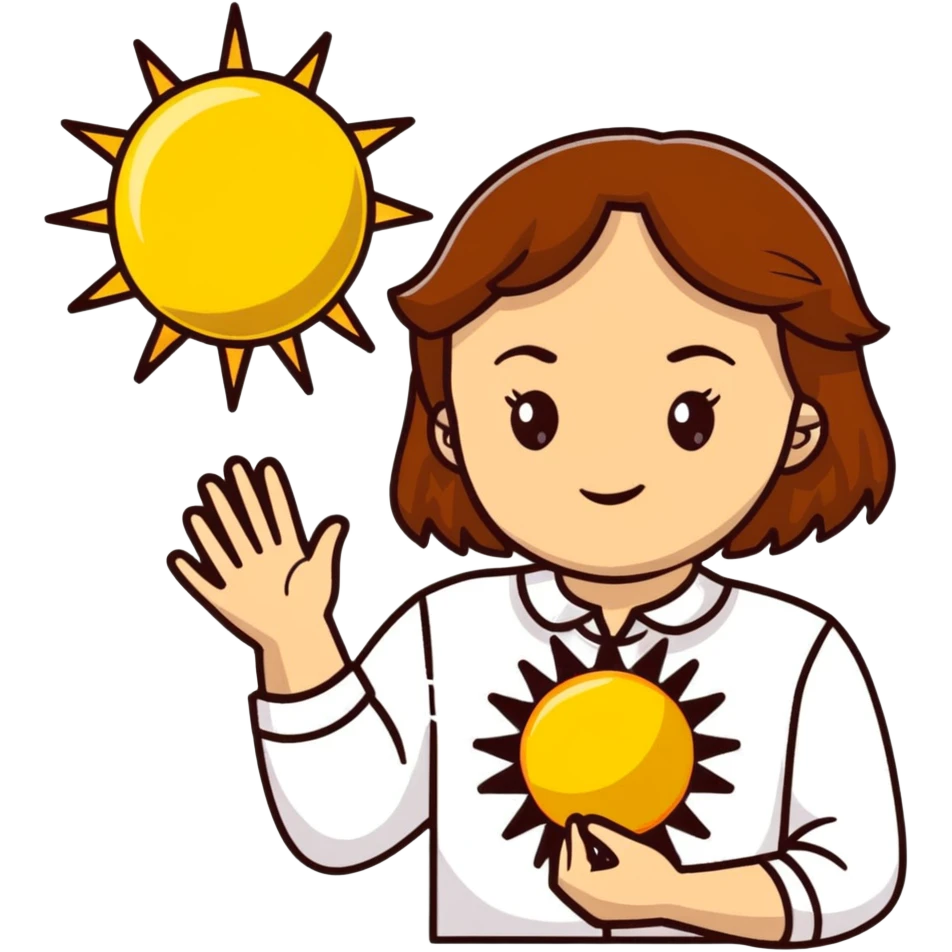 A young Ukrainian girl with brown hair wearing a white embroidered shirt holds the sun in her hands emoji