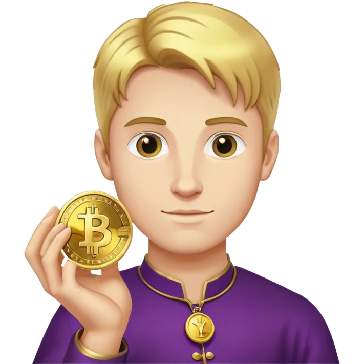 Artur the Prince holding a YUSRA cryptocurrency coin emoji